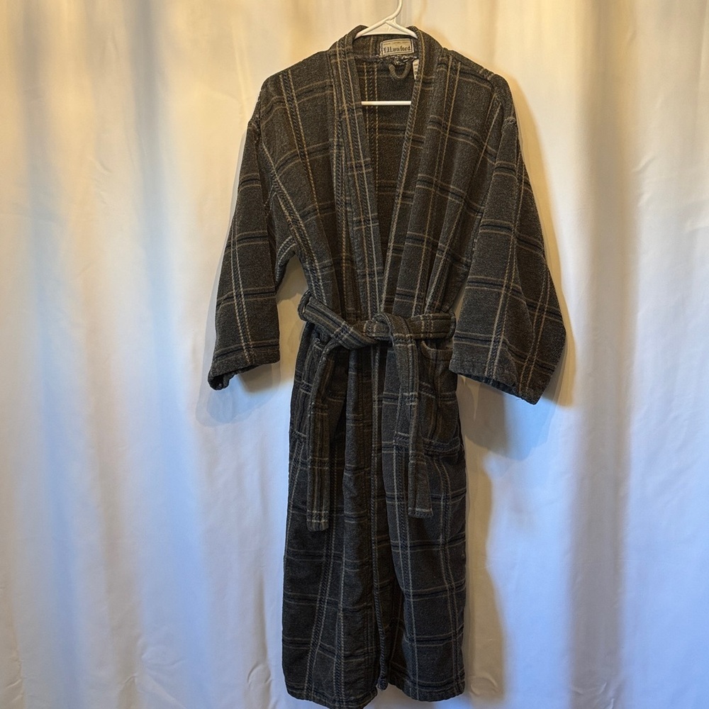 Plaid vintage Turkish Men's Robe in Black and Gray